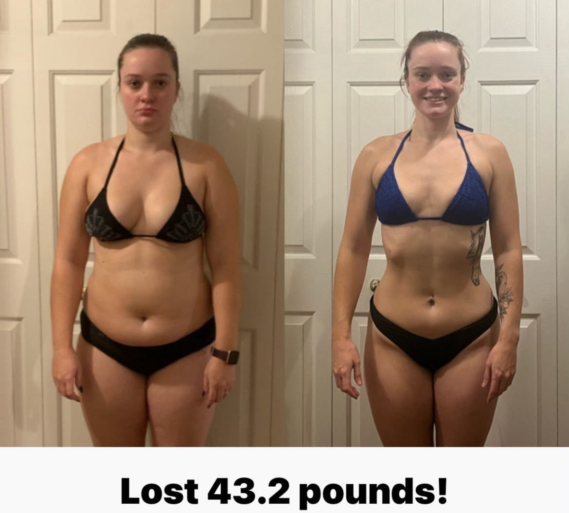 Client before-and-after — lost 43.2 pounds