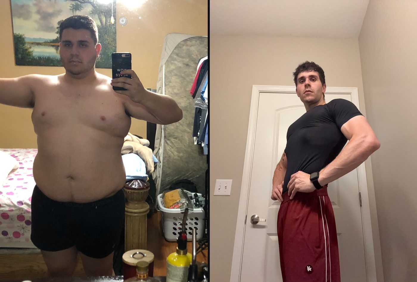 Client before-and-after weight loss and muscle-building transformation